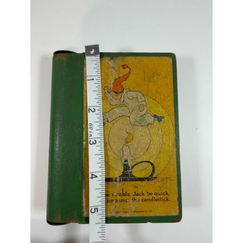 VTG Bookie-Blox Mother Goose Nursery Rhyme Wooden Block Book Green‎ 1922
